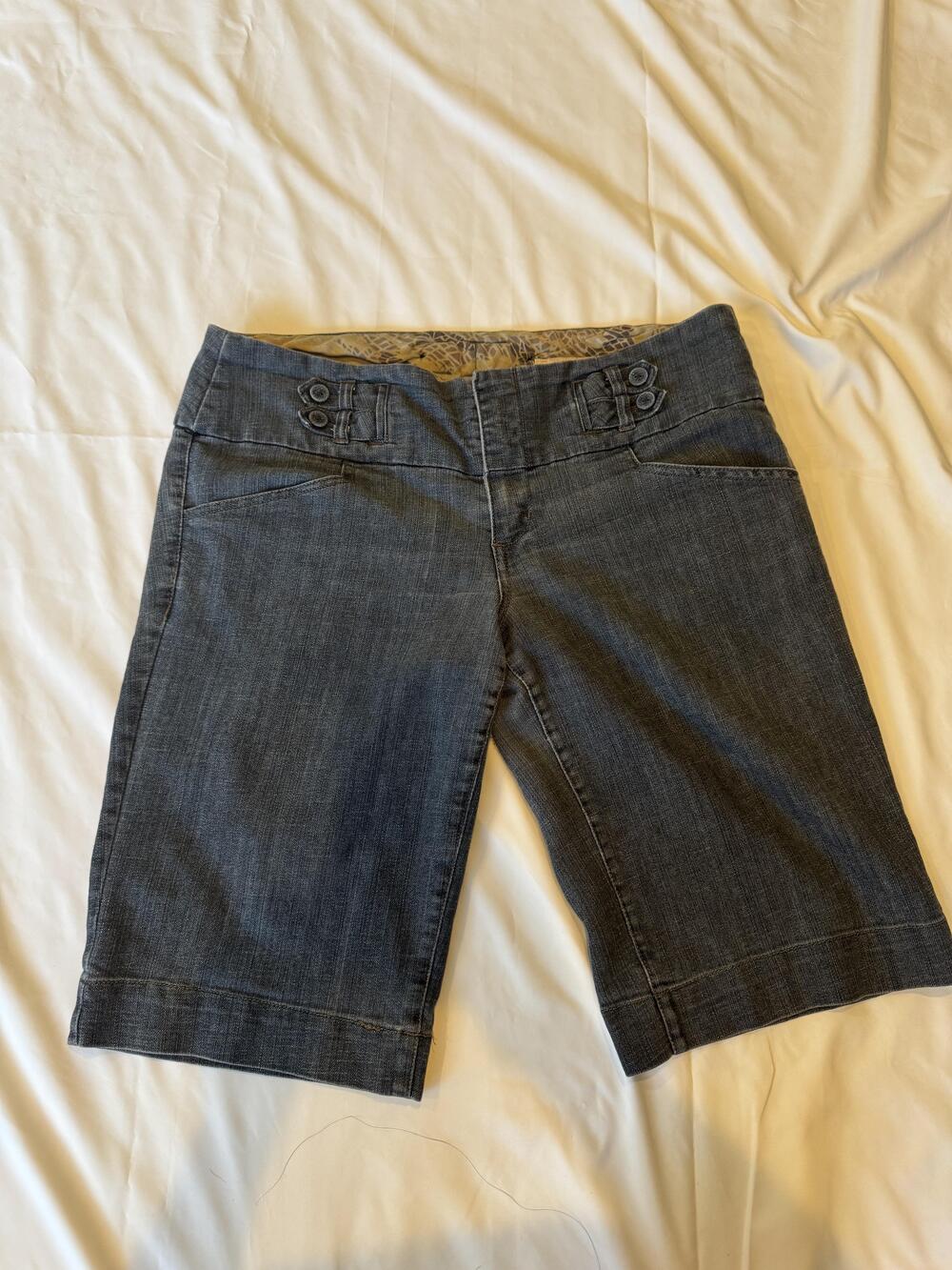 Boom Boom Jeans Shorts Juniors 15 Blue Denim Bermuda Button Tab Waist Stretch